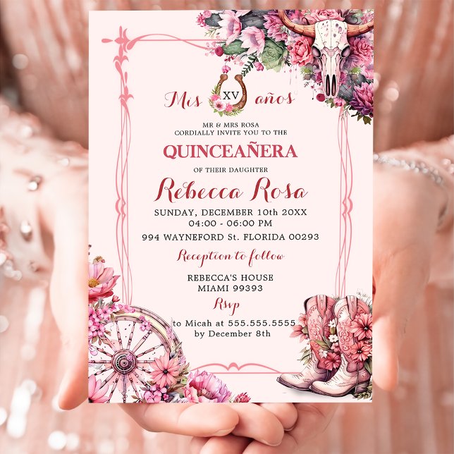 Pink Rustic Boho Western Charra Theme Quinceanera Invitation (Creator Uploaded)