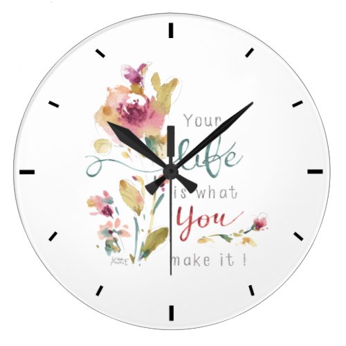 Pink Rustic Botanical Watercolor Quote Large Clock