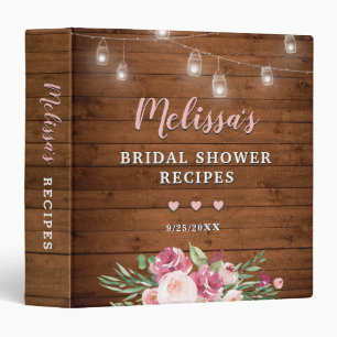 Pink Rustic Bridal Shower Recipe Book Floral Chic 3 Ring Binder