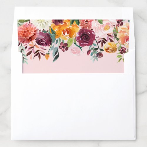 Pink Rustic Burgundy Fall Floral Border Wedding Envelope Liner