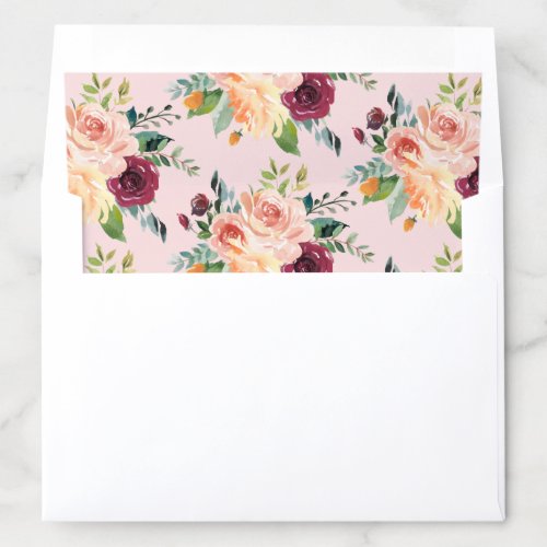 Pink Rustic Burgundy Fall Floral Pattern Wedding Envelope Liner