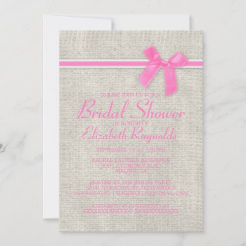 Pink Rustic Burlap Bridal Shower Invitations