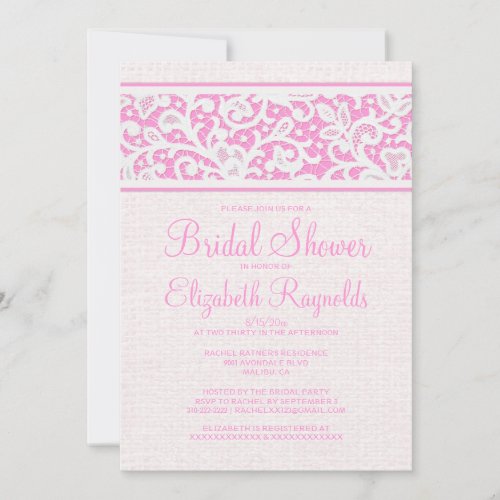 Pink Rustic Burlap Linen Bridal Shower Invitations