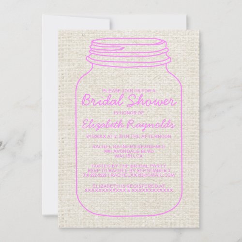 Pink Rustic Burlap Mason Jar Bridal Shower Invites
