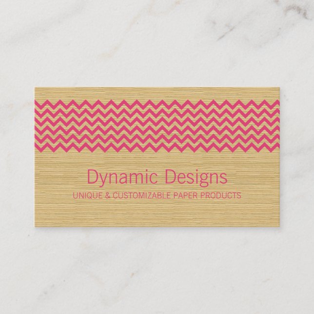 Pink Rustic Chevron Business Card (Front)