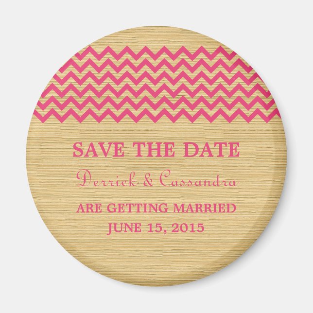 Pink Rustic Chevron Save the Date Magnet (Front)