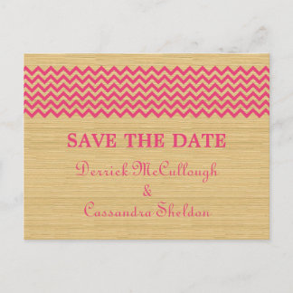 Pink Rustic Chevron Save the Date Postcard