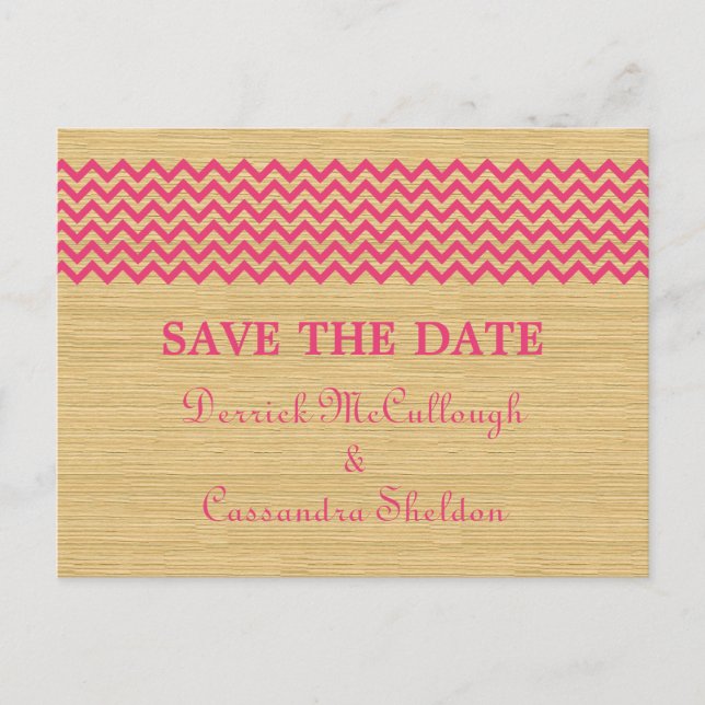 Pink Rustic Chevron Save the Date Postcard (Front)