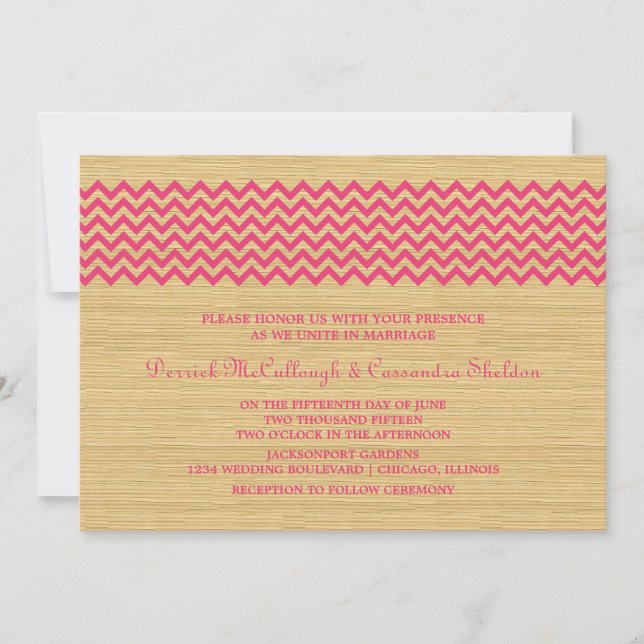 Pink Rustic Chevron Wedding Invite (Front)