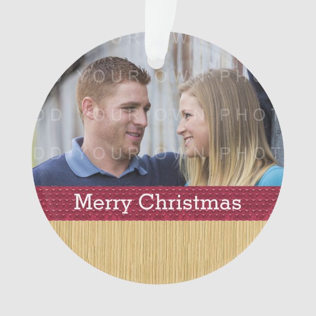 Pink Rustic Christmas Photo Ornament (Front)