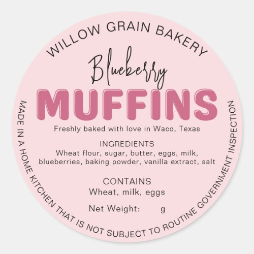 Pink Rustic Cottage Muffin Ingredient List Sticker