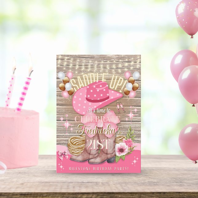 Pink Rustic Cowgirl Rodeo 21st Milestone Birthday Invitation (Creator Uploaded)