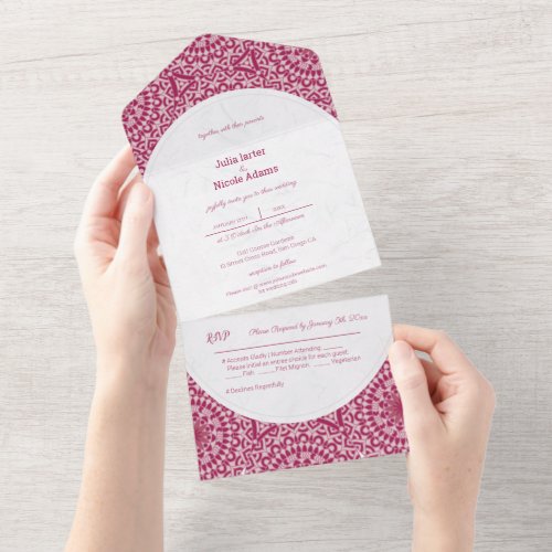 Pink Rustic Cultural Mandala Pattern Wedding All In One Invitation