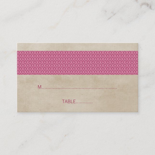 Pink Rustic Damask Wedding Place Card (Front)