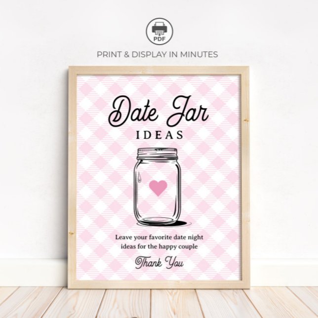 Pink Rustic Date Jar Ideas Sign for Bridal Shower (Creator Uploaded)