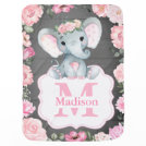 Pink Rustic Elephant Baby Blanket with Roses Pink Rustic Elephant Baby Blanket with Roses