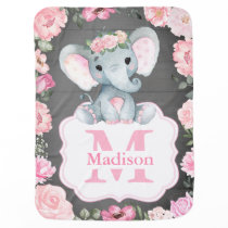 Pink Rustic Elephant Baby Blanket with Roses Pink Rustic Elephant Baby Blanket with Roses