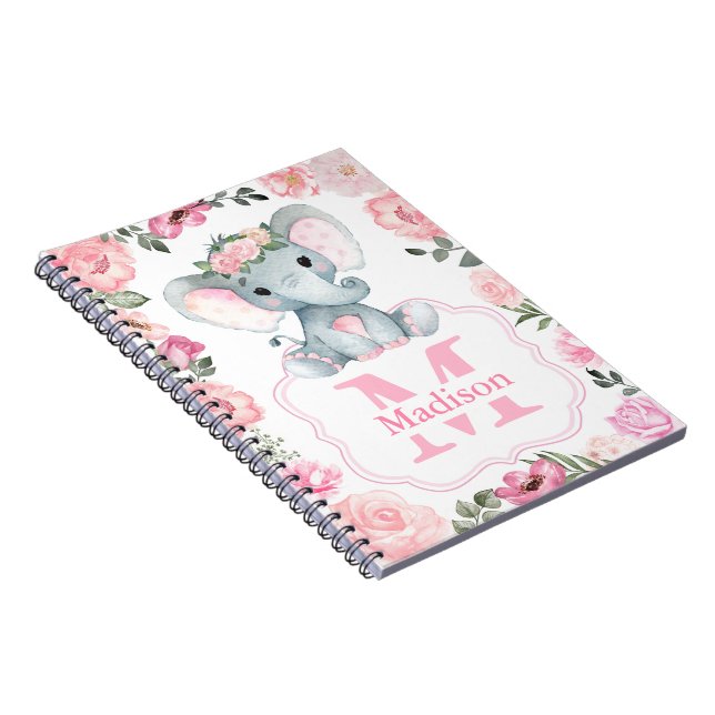 Pink Rustic Elephant Baby Blanket with Roses Notebook (Right Side)