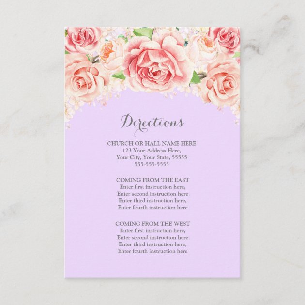 Pink Rustic Floral Purple Wedding Direction Insert