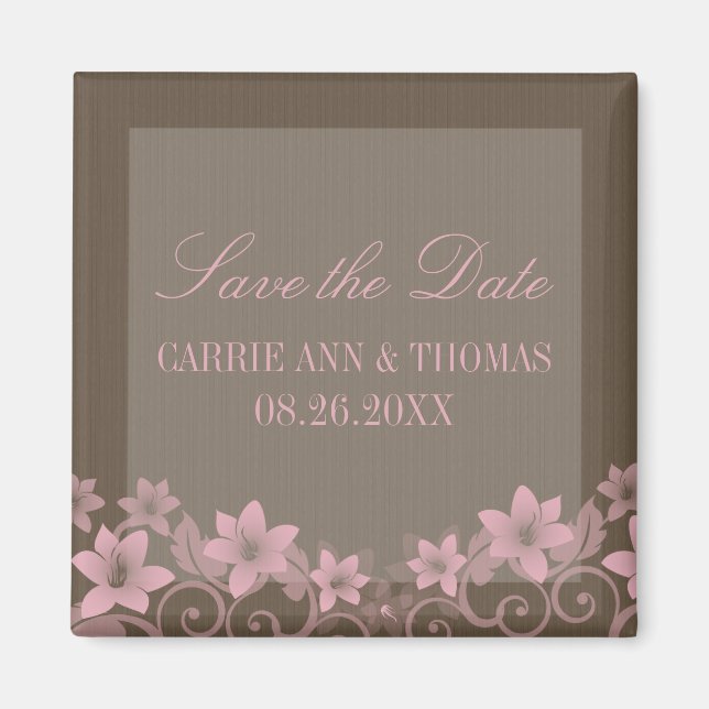 Pink Rustic Floral Save the Date Magnet (Front)