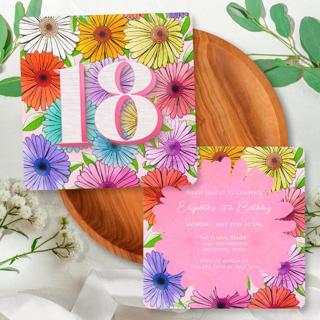 Pink Rustic Floral Spring 18th Birthday Party Invitation (Creator Uploaded)