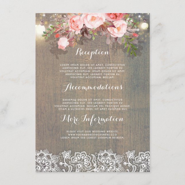 Pink Rustic Floral Wedding Information Guest Enclosure Card (Front)
