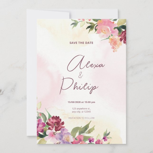 Pink Rustic Flower Wedding Invitation (Front)