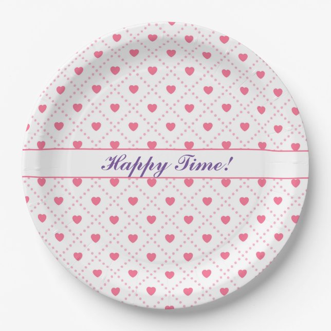 Pink Rustic Heart Valentines Day Collection Paper Plates (Front)