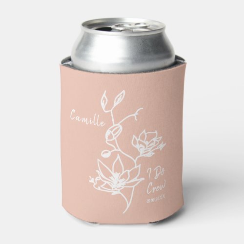 Pink Rustic I Do Crew Bridesmaid Bridal Party Can Cooler