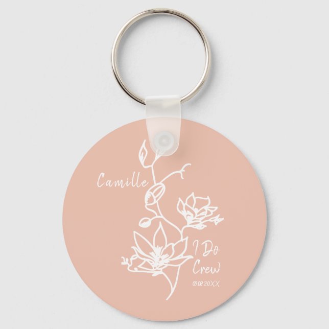 Pink Rustic I Do Crew Bridesmaid Bridal Party Can  Keychain (Front)