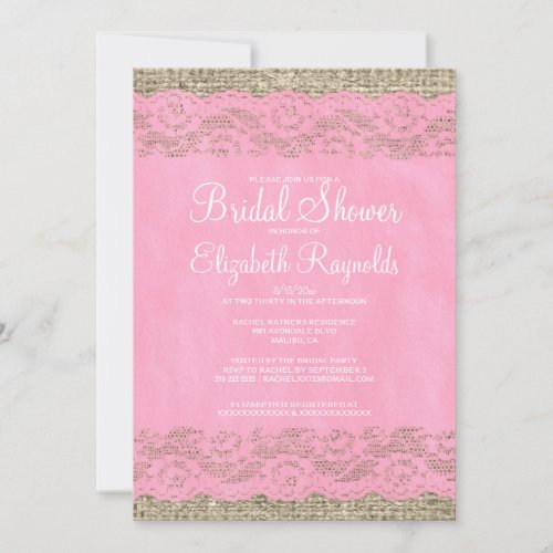 Pink Rustic Lace Bridal Shower Invitations