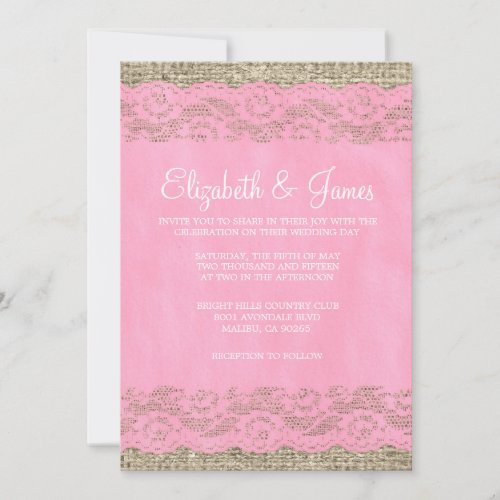 Pink Rustic Lace Wedding Invitations