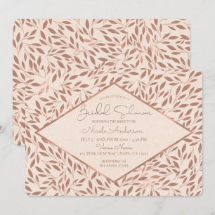 Pink Rustic Leaves Botanical Glam Bridal Shower Invitation