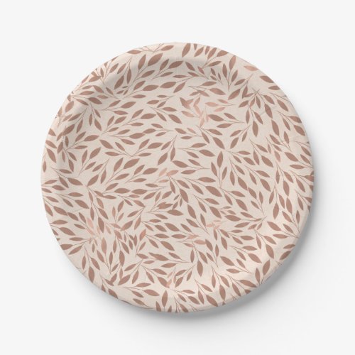 Pink Rustic Leaves Botanical Glam Bridal Shower Paper Plates