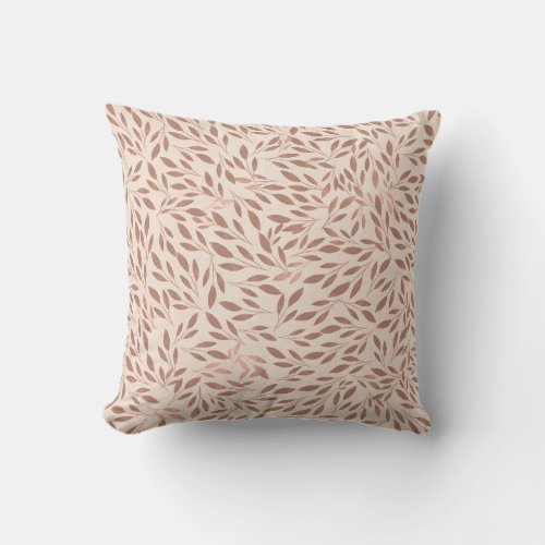 Pink Rustic Leaves Botanical Glam Modern Chic Throw Pillow