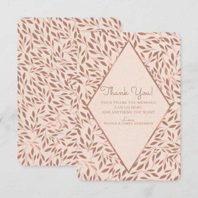 Pink Rustic Leaves Botanical Glam Thank You Invitation (Front/Back)