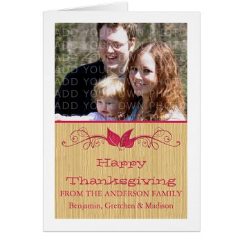 Pink Rustic Leaves Thanksgiving Photo Card by SuperstarbingHoliday at Zazzle