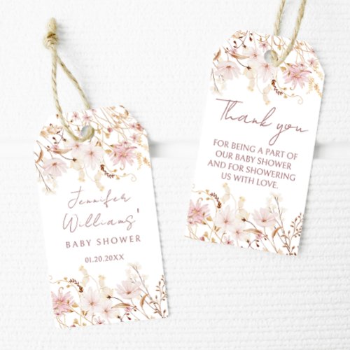 Pink rustic little wildflower baby girl shower gift tags