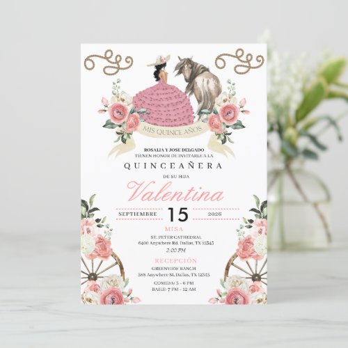 Pink Rustic Mariachi Cowgirl Western Quinceaera Invitation