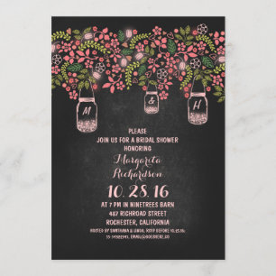 pink rustic mason jars chalkboard bridal shower invitation