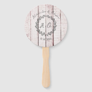 Pink Rustic Monogram Wedding Favor Hand Fan