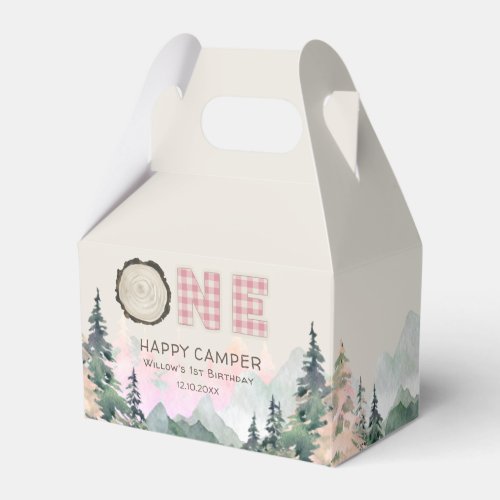 Pink Rustic One Happy Camper Birthday  Favor Boxes