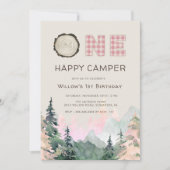 Pink Rustic One Happy Camper Birthday Invitation (Front)