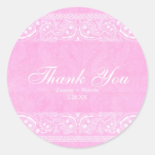 Pink Rustic Paisley Country Western Bridal Shower Classic Round Sticker