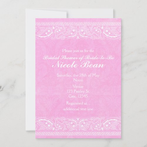 Pink Rustic Paisley Country Western Bridal Shower Invitation