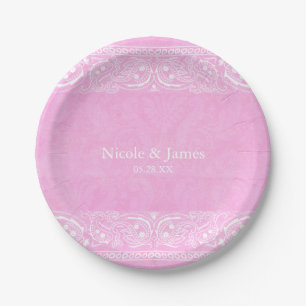 Pink Rustic Paisley Country Western Wedding Paper Plates