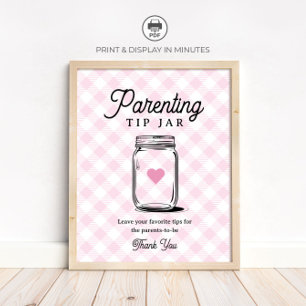 Pink Rustic Parenting Tip Jar Sign Baby Shower