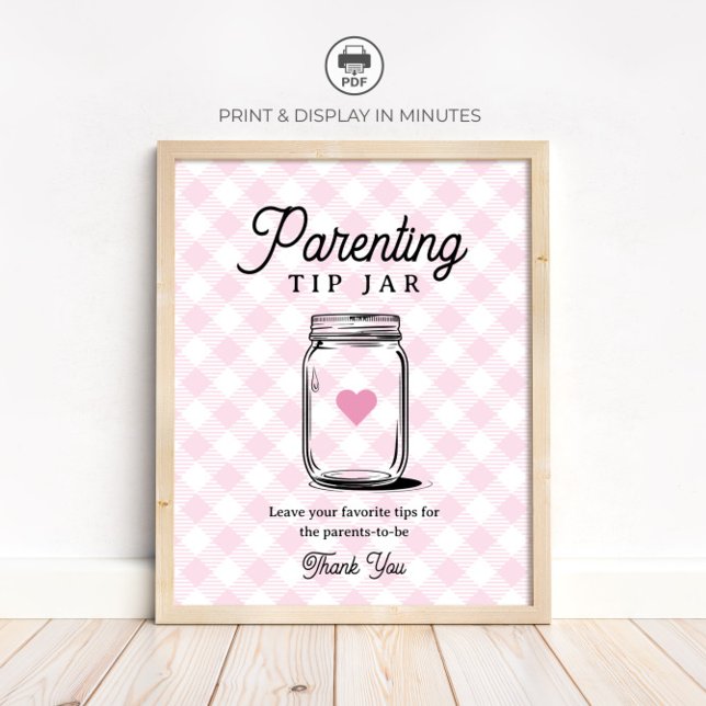 Pink Rustic Parenting Tip Jar Sign Baby Shower (Creator Uploaded)
