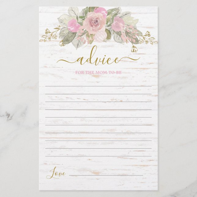 Pink Rustic Pumpkin Advice for the Mom To Be card (Front)