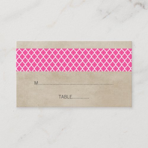 Pink Rustic Quatrefoil Wedding Place Card